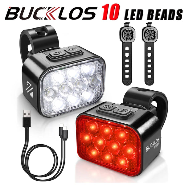 BUCKLOS Bicycle Rear Light Front Light 1100mAh LED COB Waterproof Bike Lamp USB Rechargeable Mtb Road Bike Taillights Bike Parts