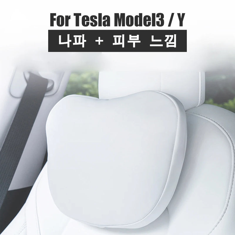 For Tesla Model 3 Y Flocking/Leather Car Seat Neck Pillow Soft Memory Neck Pillow High-Quality Headrest Lumbar Support