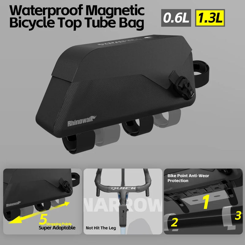 Rhinowalk Bicycle Top Tube Bag Waterproof Bike Front Frame Storage Bag Screw & Strap fixed Cycling Travel For MTB Road Gravel