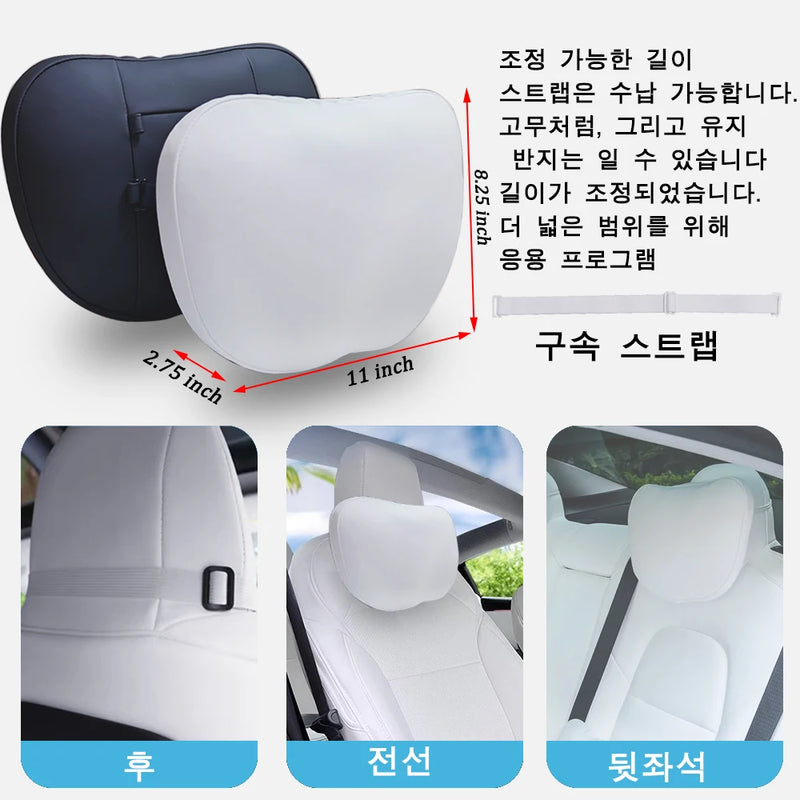 For Tesla Model 3 Y Flocking/Leather Car Seat Neck Pillow Soft Memory Neck Pillow High-Quality Headrest Lumbar Support