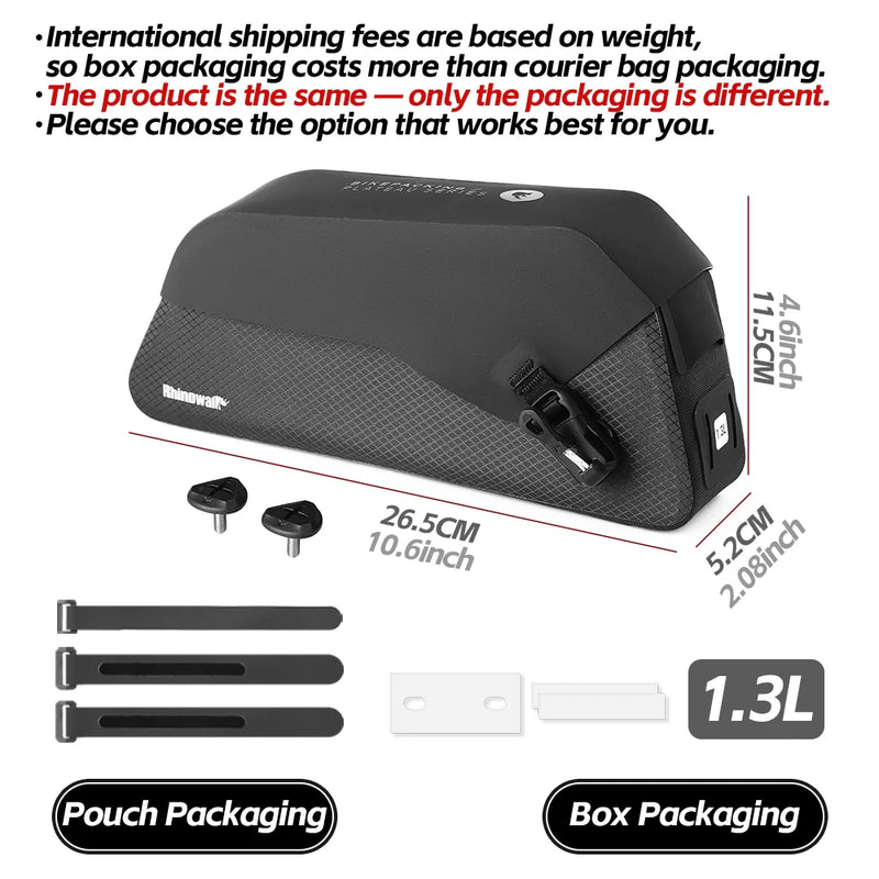 Rhinowalk Bicycle Top Tube Bag Waterproof Bike Front Frame Storage Bag Screw & Strap fixed Cycling Travel For MTB Road Gravel